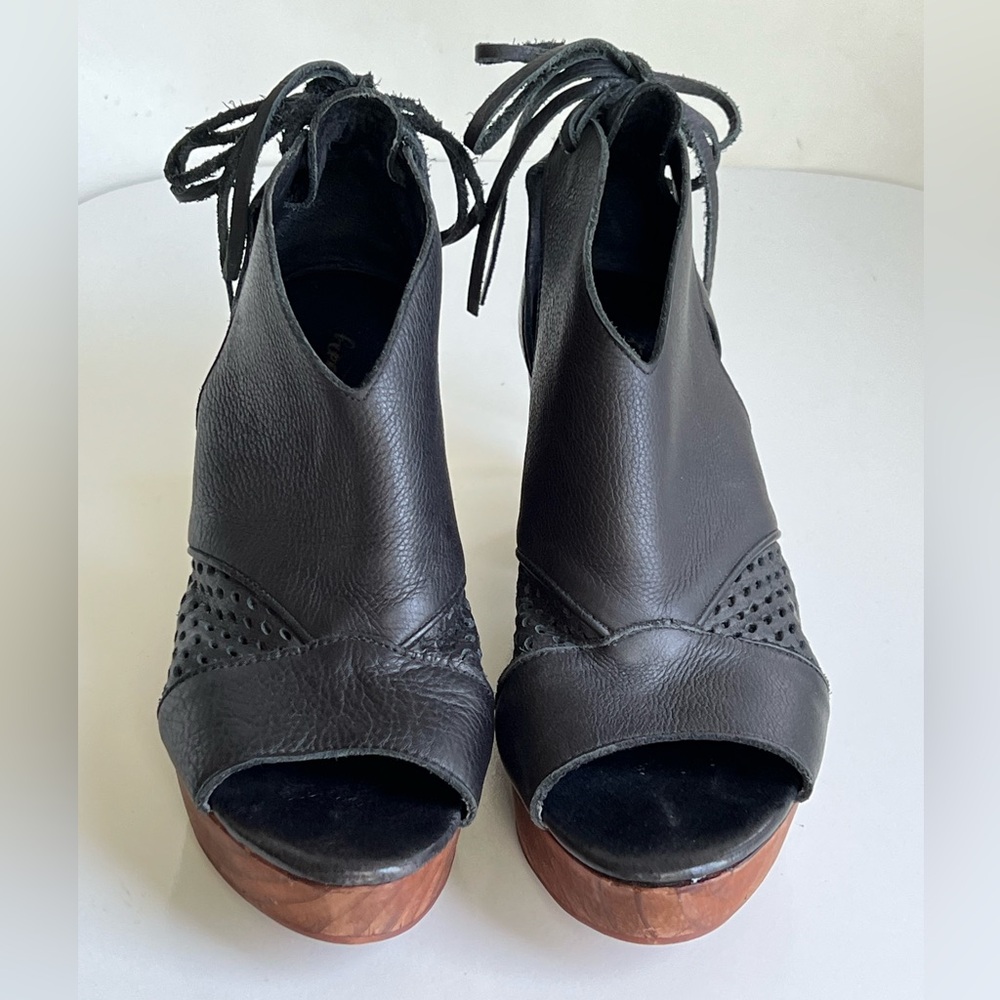 Free People Black Leather Mules with Brown Heels - Picture 6 of 15